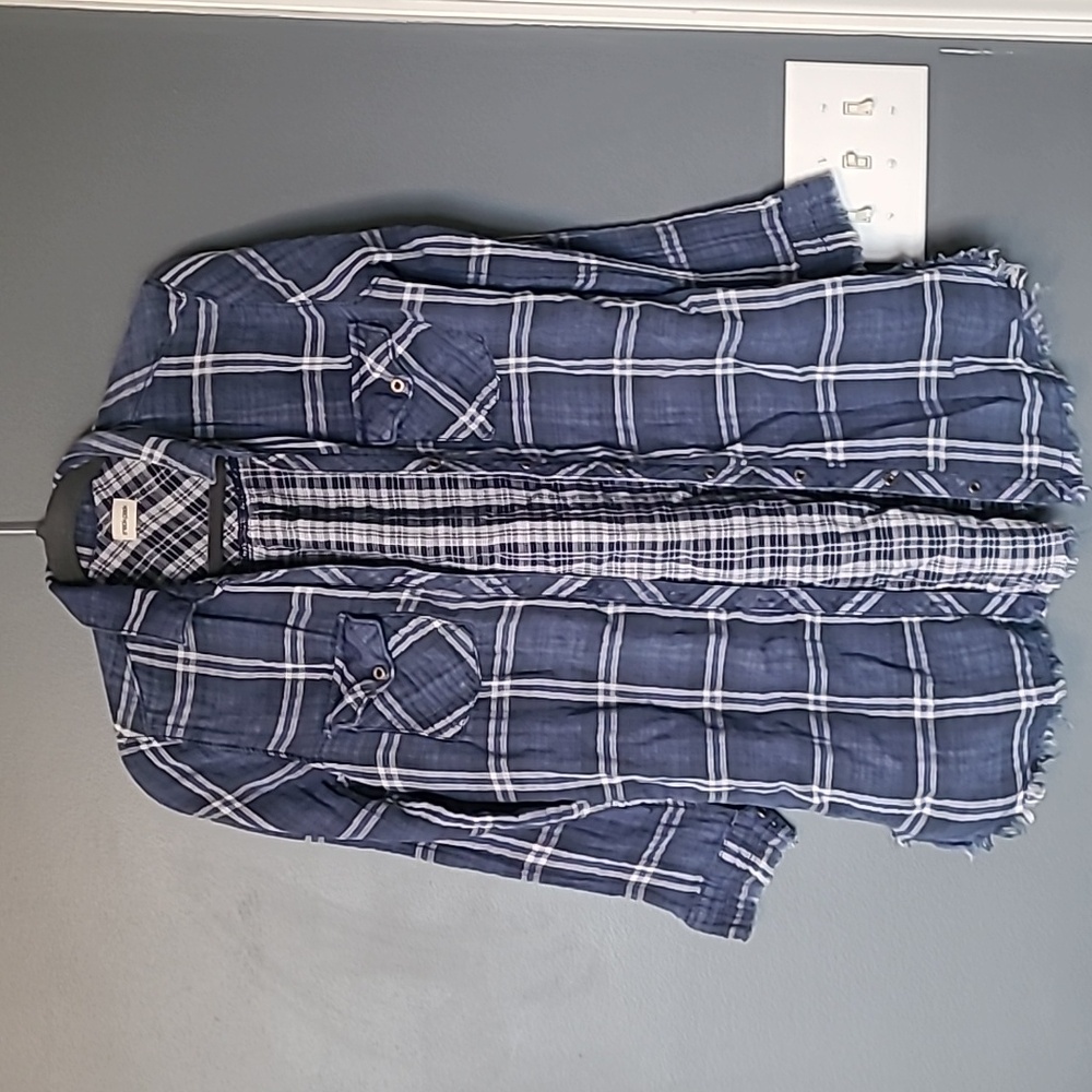 Sneak Peek Distressed Plaid Button Down